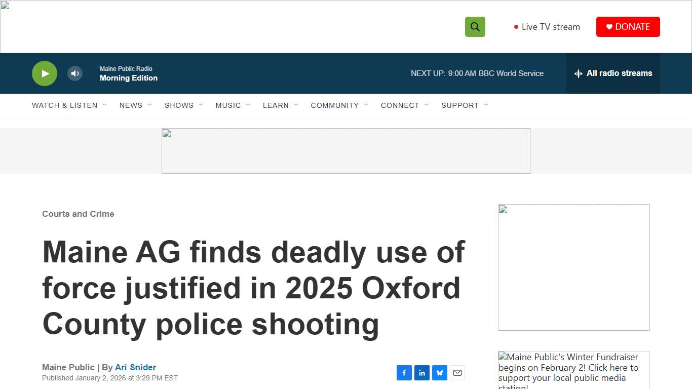 Maine AG finds deadly use of force justified in 2025 Oxford County police shooting Maine Public